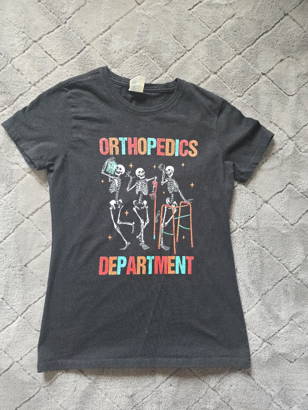 Orthopedics Department Skeleton Graphic Tee - Black with Multi-Color Print